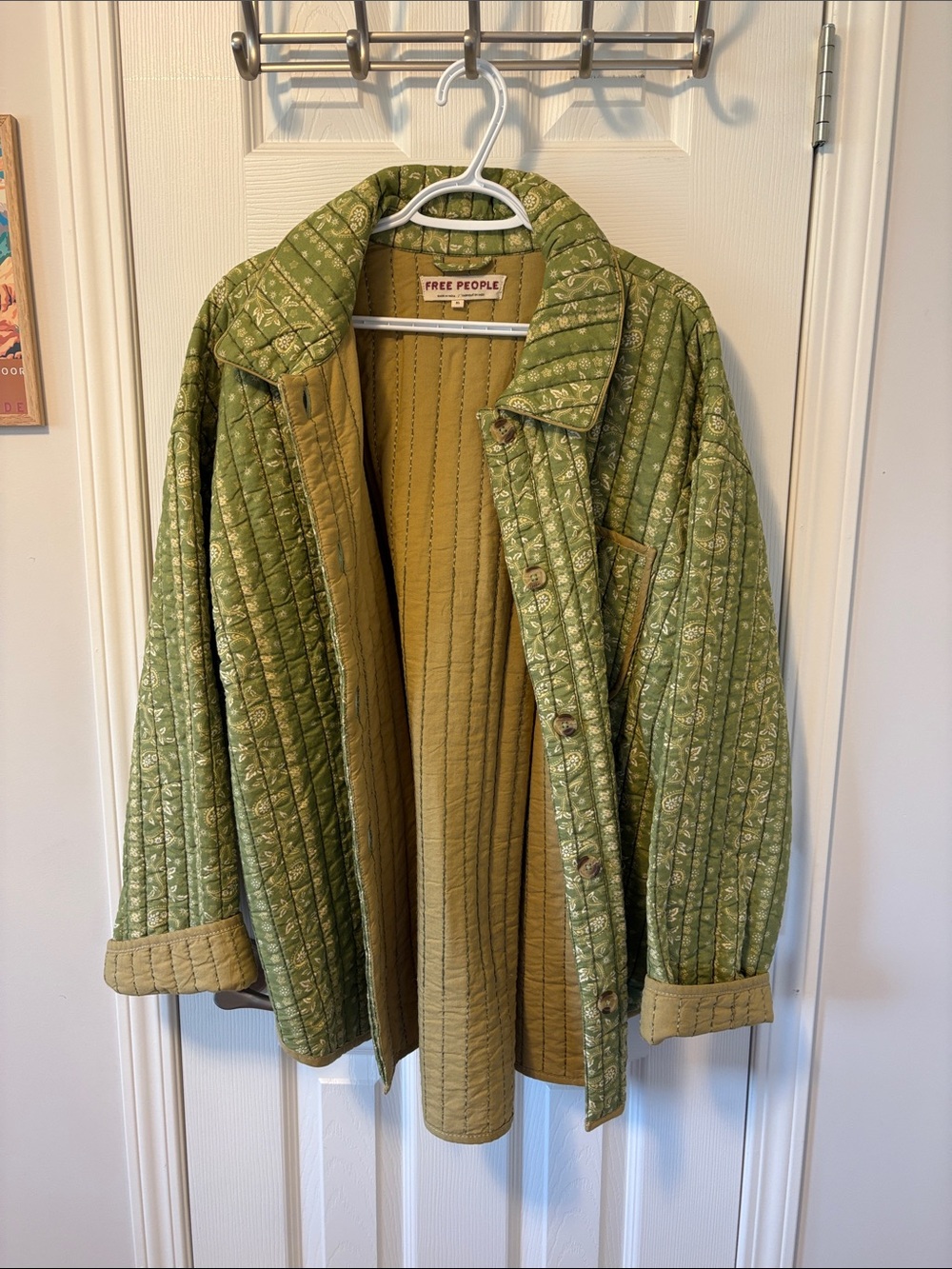 Free People Quilted Olive Utility Jacket with Mustard Lining